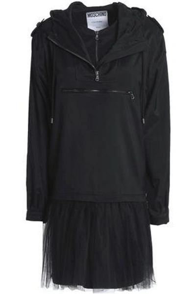 Shop Moschino Layered Tulle And Shelle Hooded Mini Dress In Black
