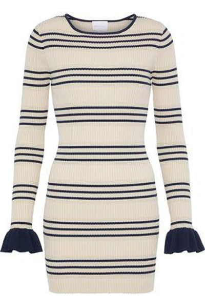 Shop Alice Mccall My Girl Striped Metallic Ribbed-knit Mini Dress In Beige