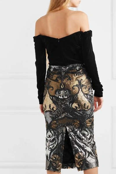 Shop Marchesa Notte Off-the-shoulder Velvet And Sequined Tulle Dress In Black