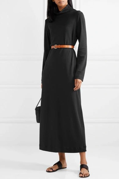 Shop Hanro Liara Cotton-jersey Turtleneck Nightdress In Black