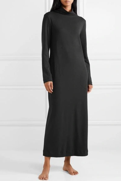 Shop Hanro Liara Cotton-jersey Turtleneck Nightdress In Black