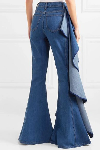 Shop Solace London Trumpet Ruffled High-rise Wide-leg Jeans In Mid Denim