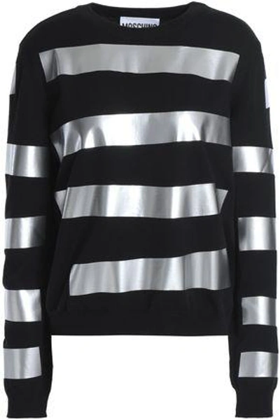 Shop Moschino Woman Coated Striped Wool Sweater Black