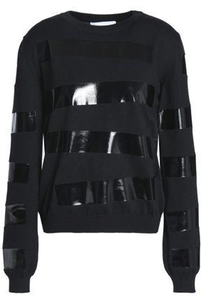 Shop Moschino Woman Coated Striped Wool Sweater Black