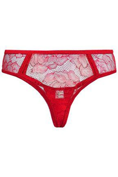 Shop Fleur Du Mal Woman Corded Lace And Satin Mid-rise Thong Red