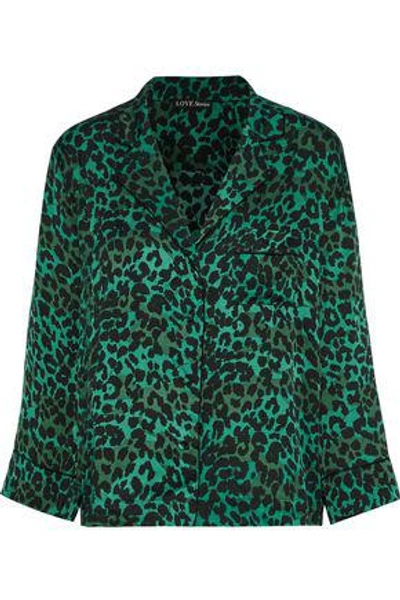 Shop Love Stories Woman Jude Leopard-print Sateen Pajama Top Emerald