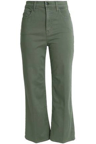 Shop J Brand Woman Cropped High-rise Bootcut Jeans Grey Green