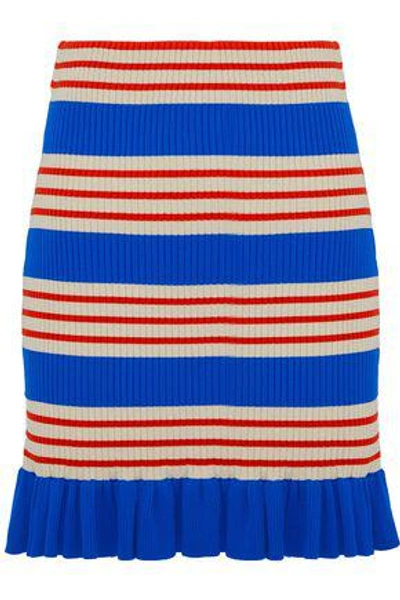 Shop Alice Mccall Woman You Look Good Metallic Striped Ribbed-knit Mini Skirt Bright Blue