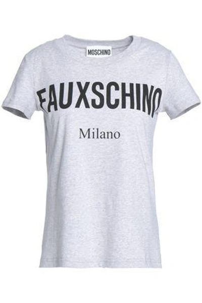 Shop Moschino Woman Mélange Printed Cotton-jersey T-shirt Light Gray