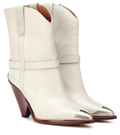 Shop Isabel Marant Lamsy Leather Ankle Boots In White