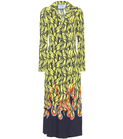 Shop Prada Printed Twill Midi Dress In Multicoloured