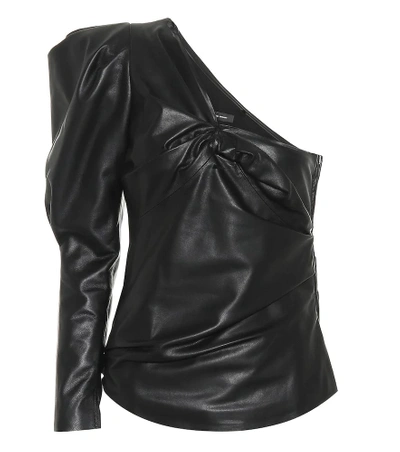 Shop Isabel Marant Noop One-shoulder Leather Top In Black