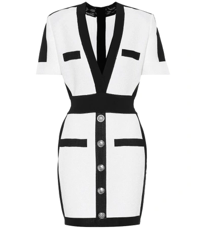 Shop Balmain Metallic Jersey Minidress In White