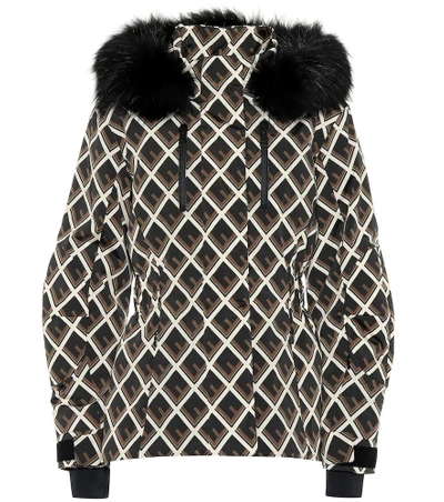 Shop Fendi Printed Fur-trimmed Ski Jacket In Black