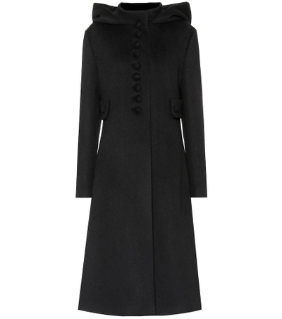 Shop Gucci Hooded Wool Coat In Black