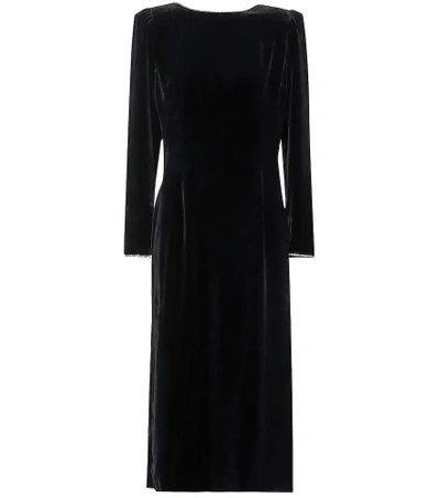 Shop Gucci Embellished Velvet Midi Dress In Black