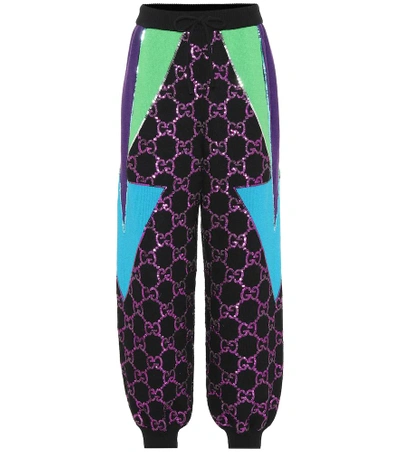 Shop Gucci Sequined Wool Track Pants In Black