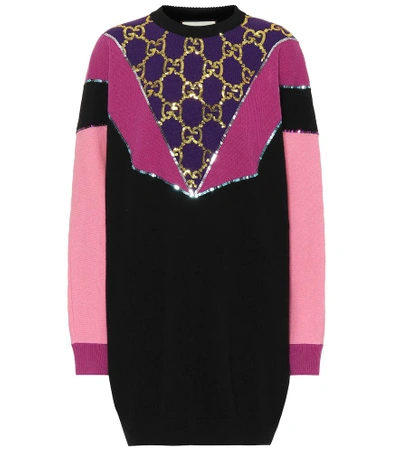 Shop Gucci Sequined Wool Sweater In Black