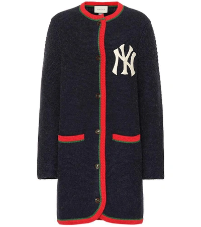 Shop Gucci Ny Yankees Alpaca And Wool Cardigan In Blue