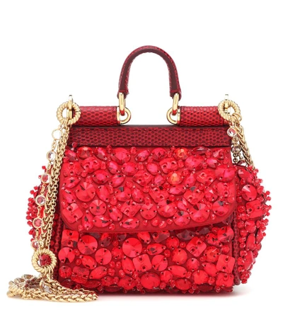 Shop Dolce & Gabbana Micro Sicily Embellished Shoulder Bag In Red