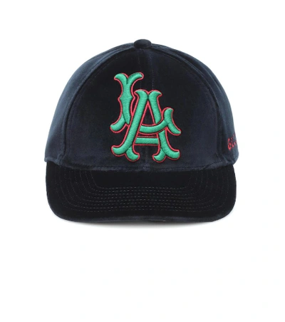 Shop Gucci La Angels Velvet Baseball Cap In Blue