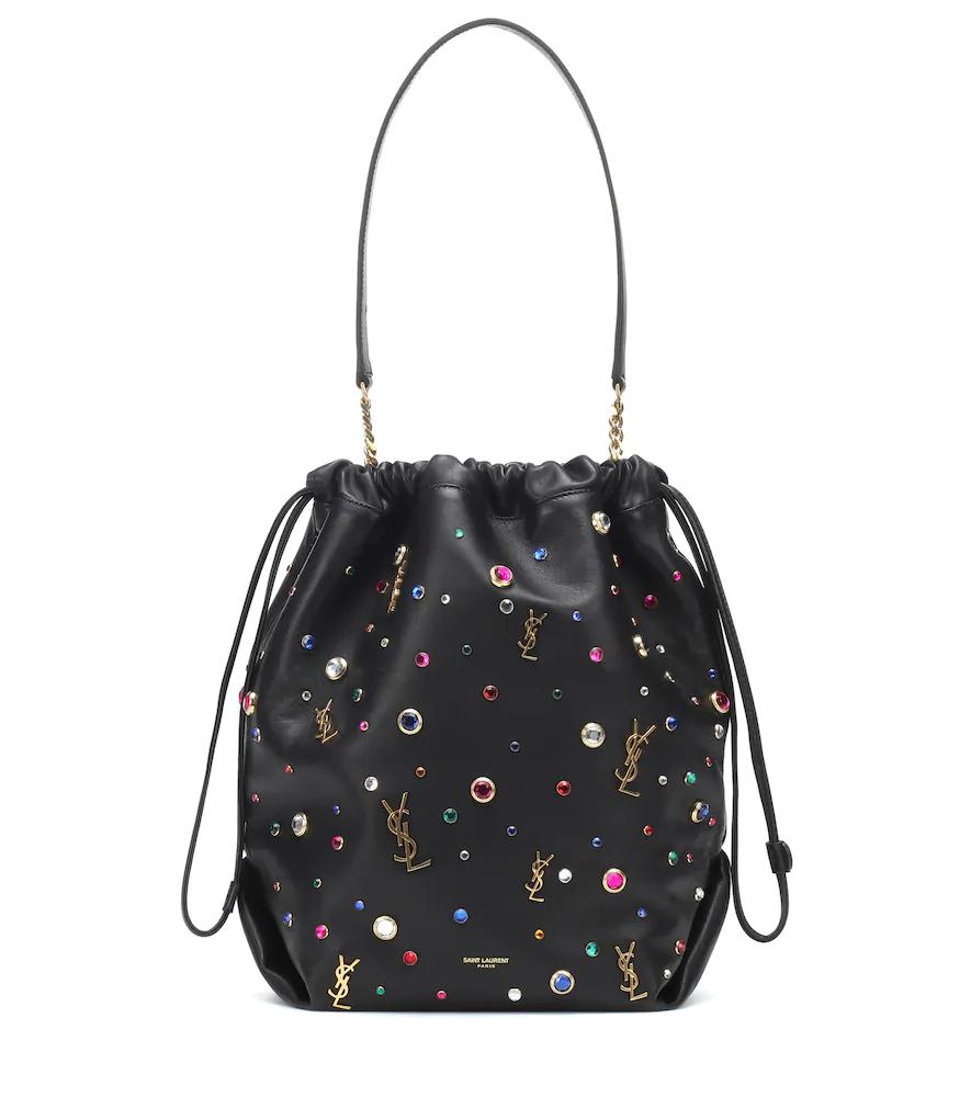 Saint Laurent Teddy Leather Bucket Bag In Black Modesens