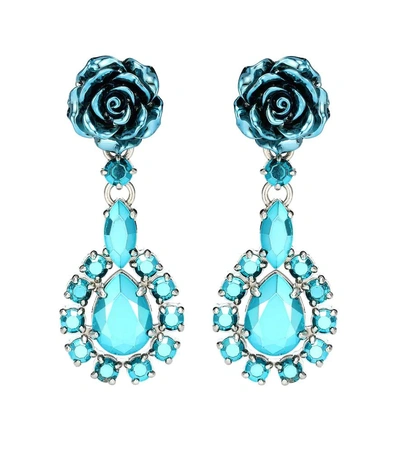 Shop Prada Rose Jewels Clip-on Earrings In Blue