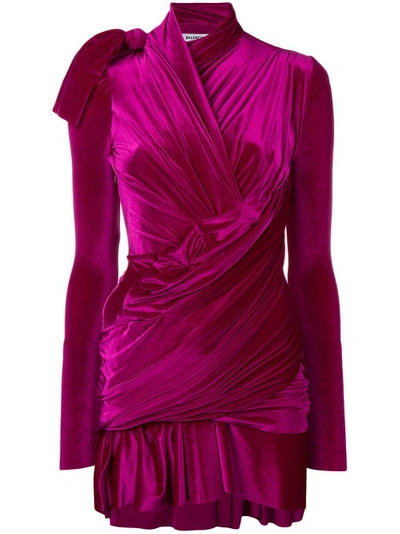 Shop Balenciaga Long-sleeve Draped Dress - Purple