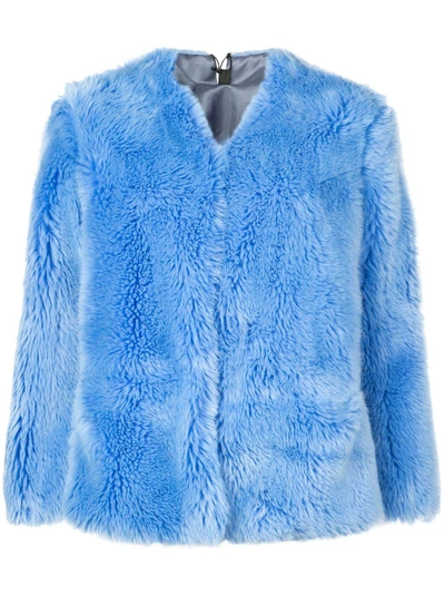 Shop Sara Lanzi Faux Fur Jacket In Blue
