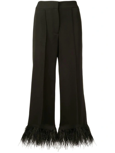 Shop Milly Feather Cuff Wide Leg Trousers In Black