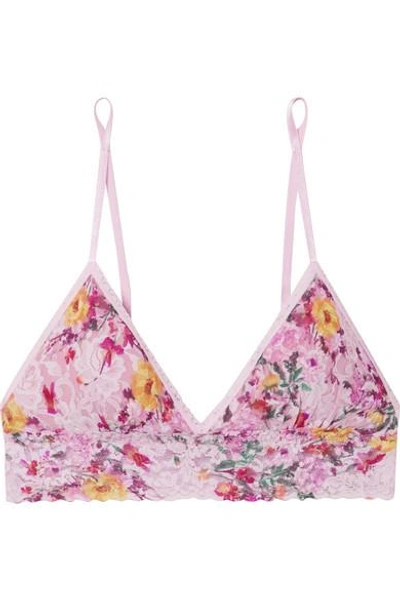 Shop Hanky Panky Blanchefleur Floral-print Stretch-lace Soft-cup Triangle Bra In Baby Pink