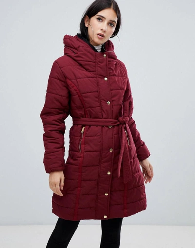 Shop Ax Paris Belted Padded Jacket With Faux Fur Lining - Purple