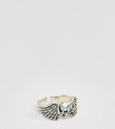 Shop Serge Denimes Winged Skull Ring In Sterling Silver - Silver