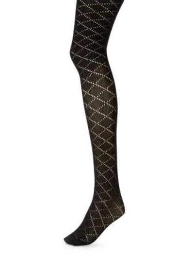 Shop Emilio Cavallini Diamond Knit Tights In Black