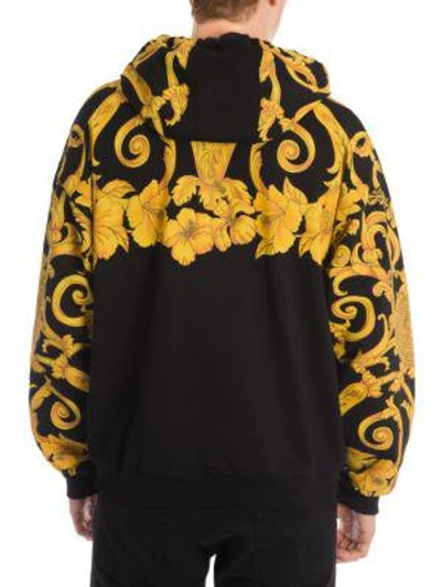 Shop Versace Baroque Zip-front Hoodie In Black Multi