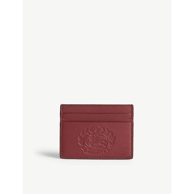 Shop Burberry Embossed Crest Leather Card Holder In Crimson