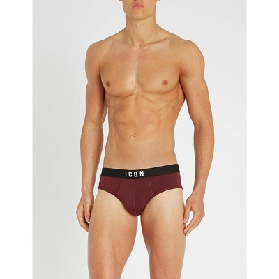 Shop Dsquared2 Icon Regular-fit Stretch-jersey Briefs In Burgundy