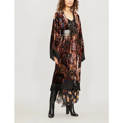 Shop Etro Paisley-pattern Velvet Kimono In Black Multi