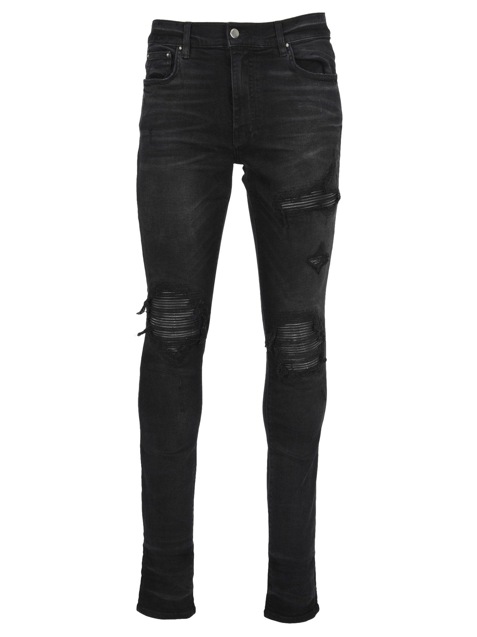 Amiri Mx1 Leather Patch Jeans In Aged Black | ModeSens