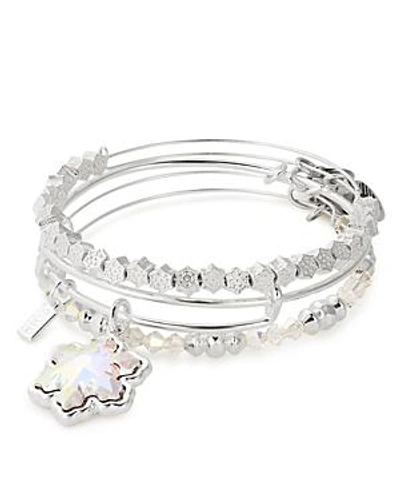 Shop Alex And Ani Crystal Snowflake Set Of 3 Charm Bracelets In Silver