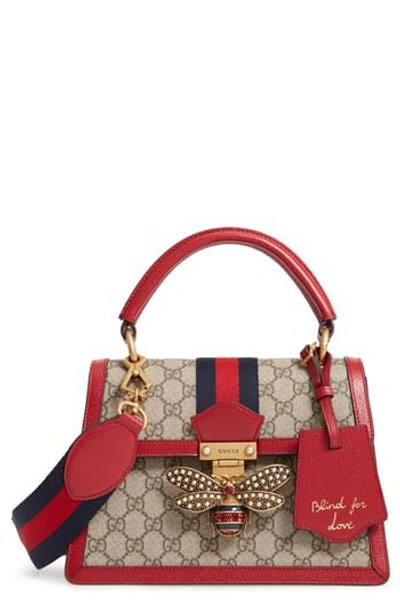 Shop Gucci Queen Margaret Gg Top Handle Satchel - Beige In Beige Ebony/ Blue Red Blue