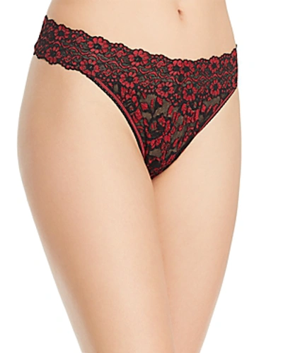 Shop Hanky Panky Cross-dyed Signature Lace Original-rise Thong In Black/red