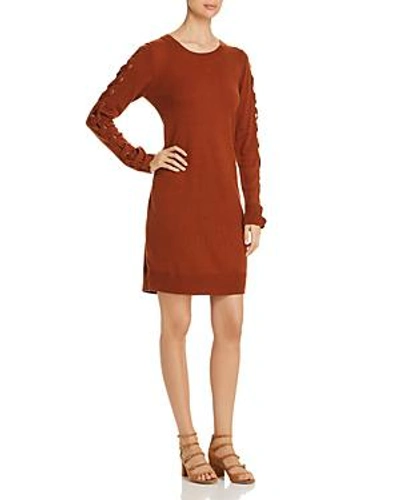 Shop Love Scarlett Lace-up Sleeve Sweater Dress In Brown