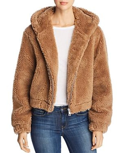 Shop Bagatelle Hooded Faux-fur Jacket In Brown