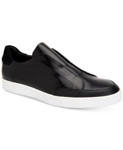 Shop Calvin Klein Men's Immanuel Leather Slip-on Sneakers Men's Shoes In Black