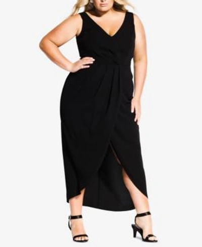 Shop City Chic Trendy Plus Size Faux-wrap Maxi Dress In Black