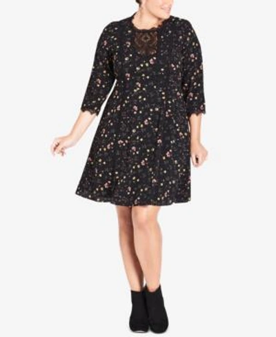 Shop City Chic Floral-print Lace-trimmed Retro Dress In Dreamy Ditsy