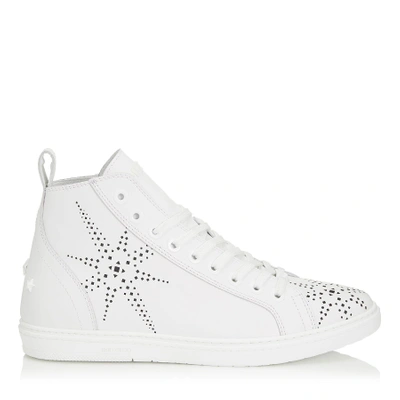 Shop Jimmy Choo Colt White Sport Calf Leather High Top Trainer With Black Star Preforation In White/black