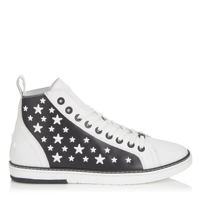 Shop Jimmy Choo Colt White Leather High Top Trainers With Black Matte Enamel Stars In White/black