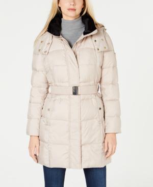 calvin klein belted puffer coat